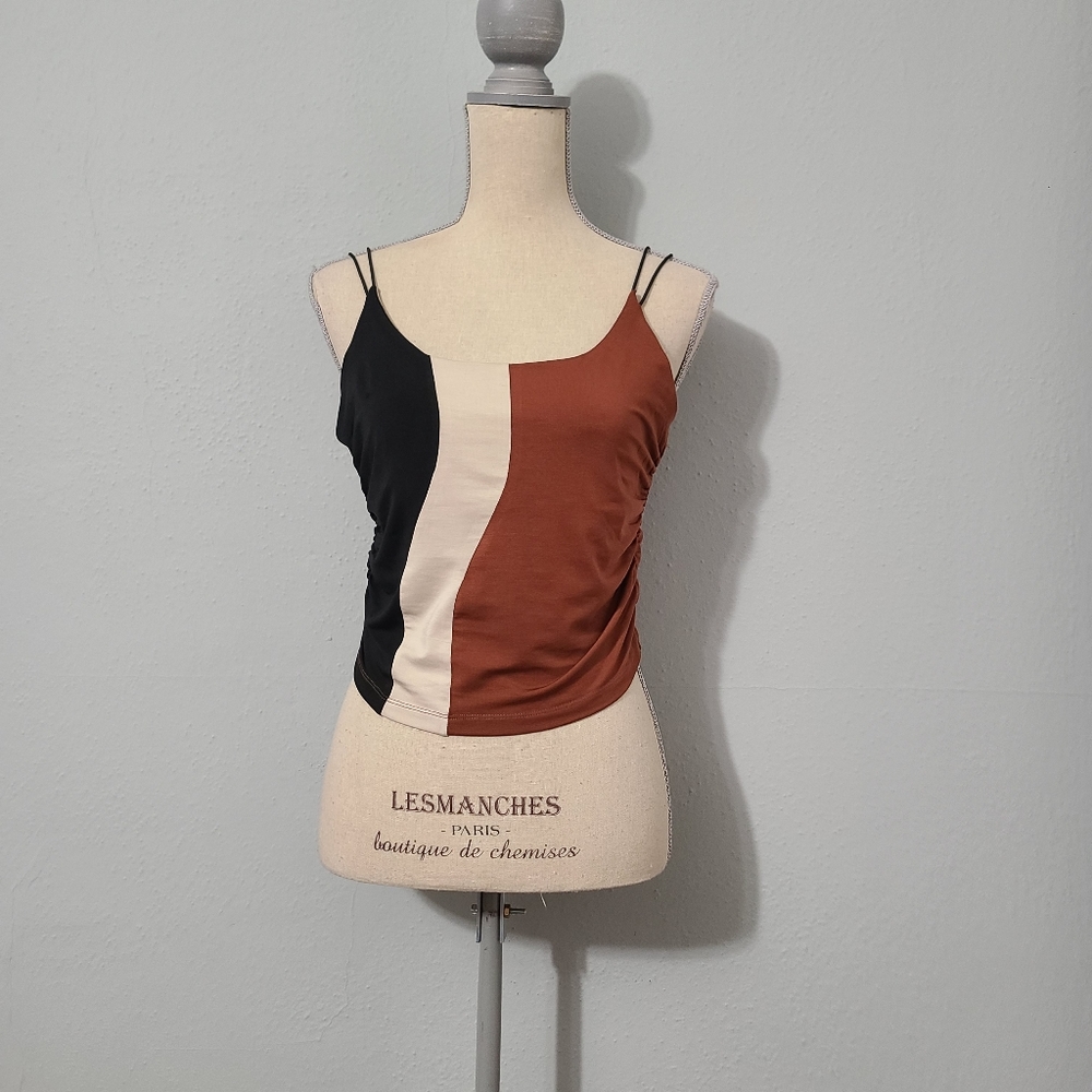 Ahluwalia Elshadai Ruched Crop Top In Black Rust Beige‎ Size 12